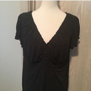 Lane Bryant Black V-neck Tee w/ Gathered Bustline